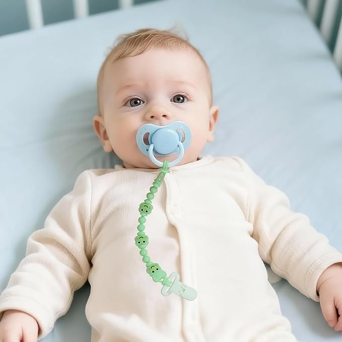 Pacifier Clips 2 Pack, Silicone Baby Pacifier Clips with One Piece Design, Frog Character, BPA Free - CPSIA Certified, Soft Flexible Paci Clip Holder