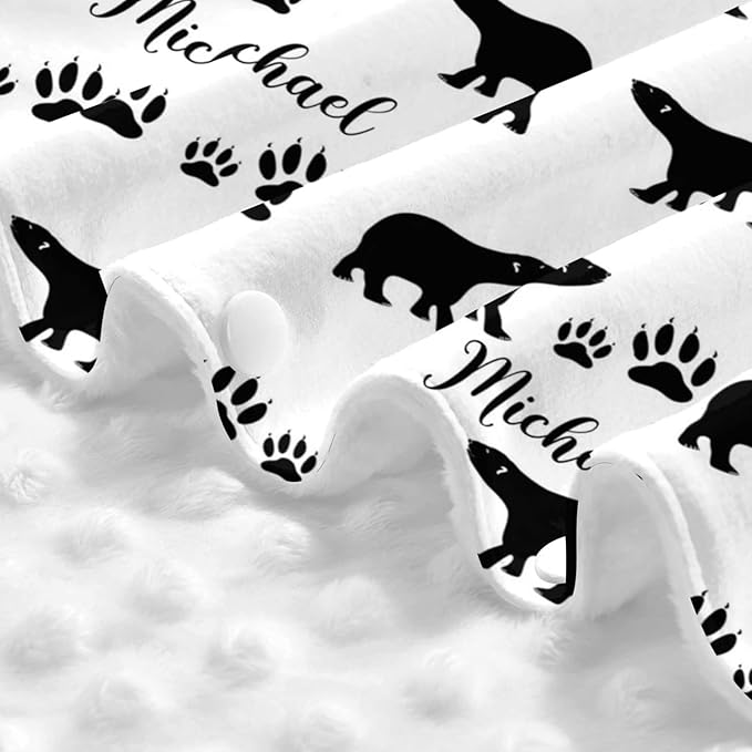 Personalized Bear and Paw Baby Infant Car Seats Canopy for Babies with Name, Custom Multi-use Blankets for Baby Boys Girls, Peekaboo Minky Nursing Breastfeeding Stroller Cover Canopies for Newborn