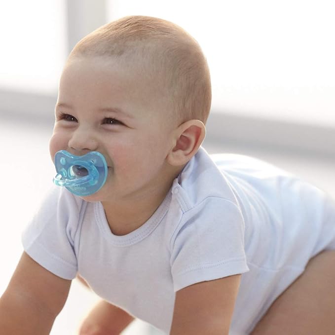 Chicco PhysioForma Orthodontic Pacifier for Babies 6-16 Months, 100% Soft Silicone, BPA Free & Breathing Support, 2-Pack with Sterilizing Case, Blue/Green