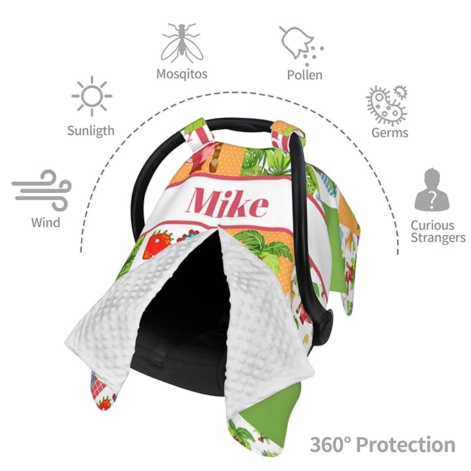 Personalized Baby Car Seat Canopy for Babies with Name, Custom Car Seat Covers for Boys Girls, Dinosaur Green Nursing Breastfeeding Stroller Cover Infant Carseat Canopies for Newborn