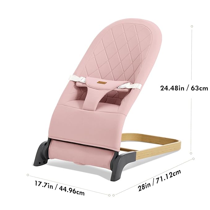 Foldable Baby Bouncer, Baby Bouncer Seat with 3 Adjustable Heights, Portable Newborn Rocker, Ergonomic Bouncer Seat for Natural Bounce, Bouncer for Babies 0-6 Months, Soft Cotton (Pink)