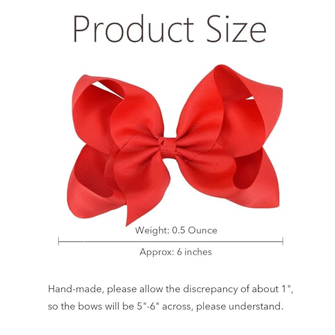 Oaoleer Big Hair Bows for Girls 12 PCS 6" Red Grosgrain Ribbon Large Boutique Bow Alligator Clips Hair Accessories for Toddlers Little Girls Kids