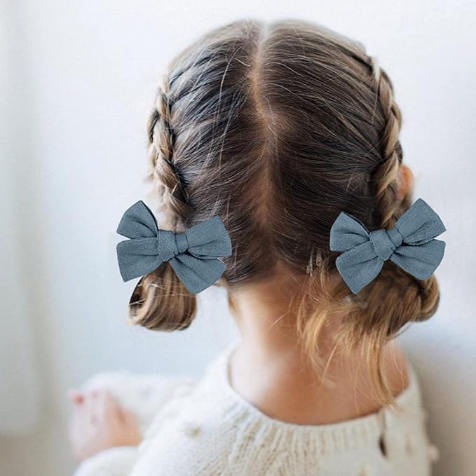 3.2'' Girls Dark Blue Linen Hair Bows Clips - Alligator Clips Hair Accessories for Little Girls, Toddlers, Kids, and Teens