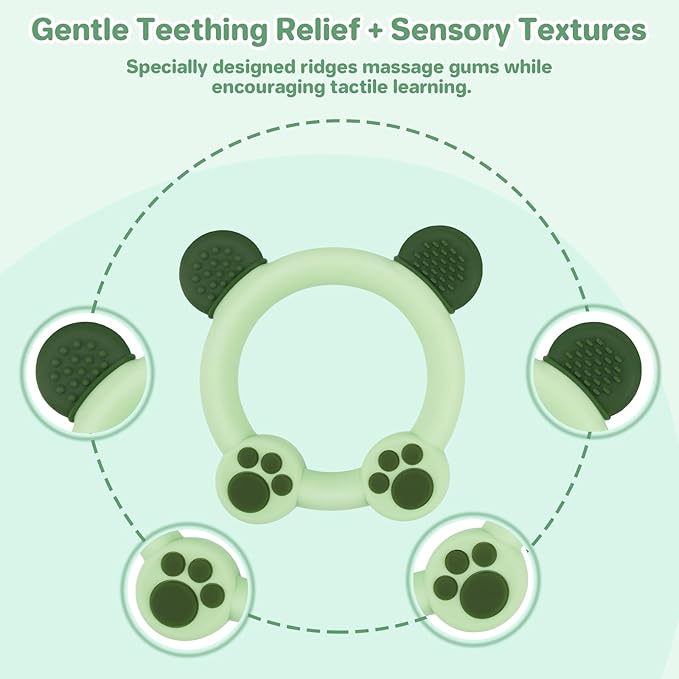 Meartchy 3 Pack Baby Teether, Bear-Shaped Silicone Teething Toys for Infants 0-24 Months, BPA-Free Chew Toys to Soothe Sore Gums (White & Green & Yellow)