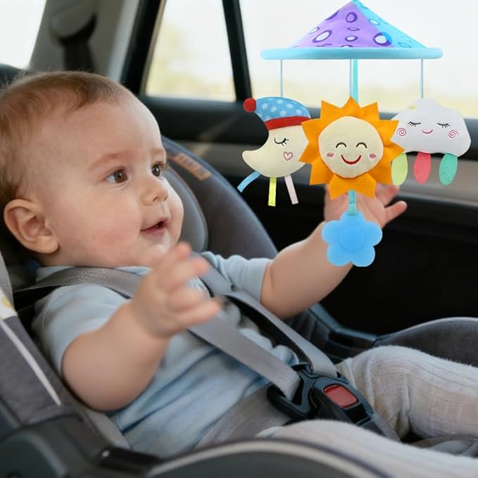 Baby pram Mobile Toys, Stroller Toys with Soft Rattle for 0 Months+ (Sky)