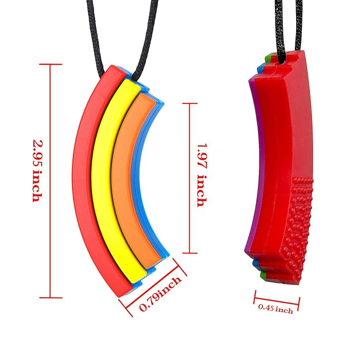 Chewy Necklace Sensory, Seeway Rainbow Bridge Chew Necklaces for Sensory Kids, Sore Gums Pain Relief, Silicone Chewy Oral Motor for Autism, Chewing, Anxiety, Biting Needs
