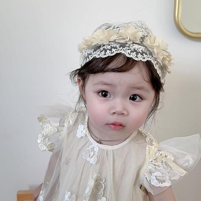 White Lace Flower Headband for Baby Girls Toddler Christening Baptism Hairband Soft Lace Floral Birthday Party Hair Accessories for Newborn Infants Kids (Style 12, One size)