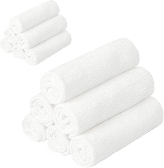 12 Pack Baby Washcloths Bulk for Newborn, Extra Soft Face Bath Towel for Infant Toddler, Absorbent Kids Wash Rag for Body Hand, 70% Rayon Derived from Bamboo, 30% Terry Cotton, 10”x10”, White