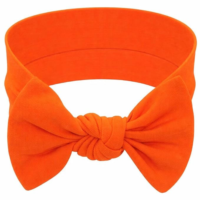 Baby Girl Headbands 0–6 Months – Newborn Infant Soft Cotton Handmade Bow Headband, Stretchy No Mark Baby Hair Accessories (Orange, 0-6 Month)