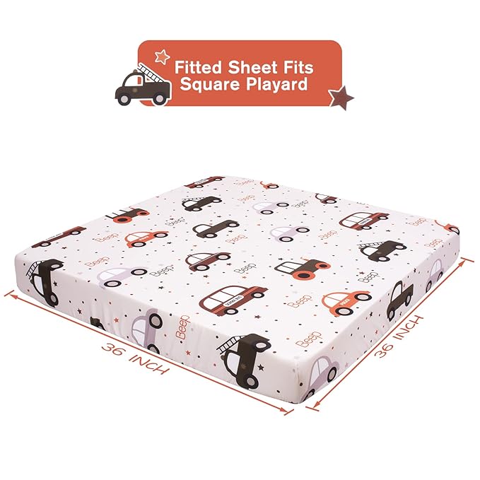 Cloele Square Playard/Playpen Fitted Sheets,Square Pack and Play Crib Sheets,Ultra Soft Polyester Car Fitted Playpen Sheet for Baby,Perfect for 36 X 36 Portable Playard Mattresses