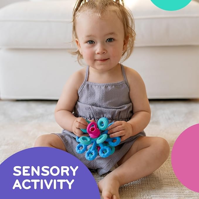 Mobi Games Okee Baby Sensory Ball, Twist, Pull, Push & Chew Baby Sensory Toys for Babies 0+ Months, Food-Grade Silicone, Bright Colorful Textures, Motor Skill Development Balls