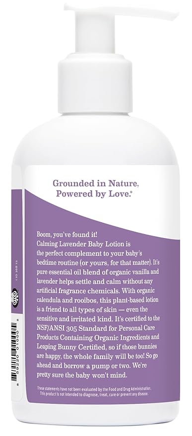 Earth Mama Calming Lavender Baby Lotion for Dry Skin, Calendula Cream for Newborn Skin Care, Children's Moisturizer with Aloe Juice, Rooibos, & Shea Butter, Lavender Lotion, 8 Fl Oz