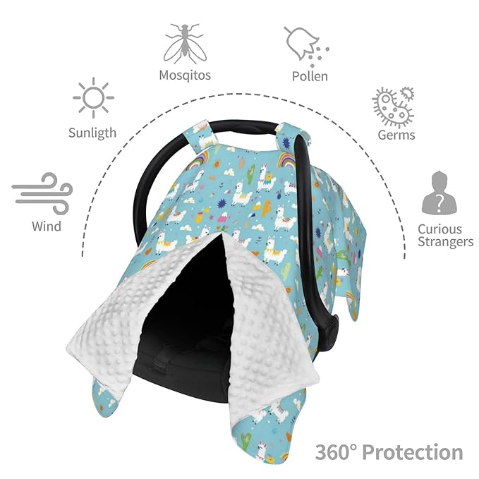 Llama Alpaca Cactuses and Leaves Pattern Baby Car Seat Canopy Nursing Cover for Newborn Car Seat Breastfeeding Covers Blanket Newborn Shower Gift