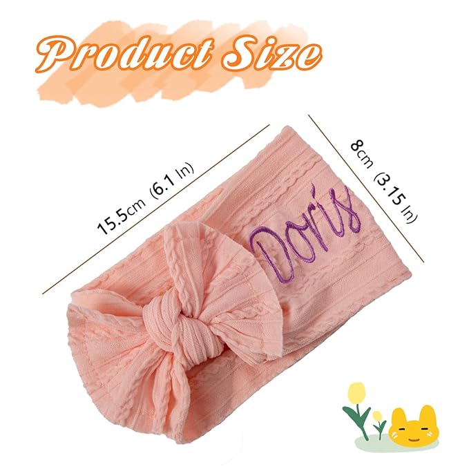 Ulico 2 Pack Personalized Girl Headband,Custom Baby Girls Headband with Embroidered Name, Newborn Headbands with Bow