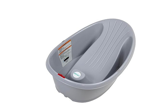 BEABA by OKBaby, Onda Baby Bath, Ergonomic Multi-Position tub for Infants and Babies up to 12 Months, Integrated Water Thermometer, Made in Italy, Grey