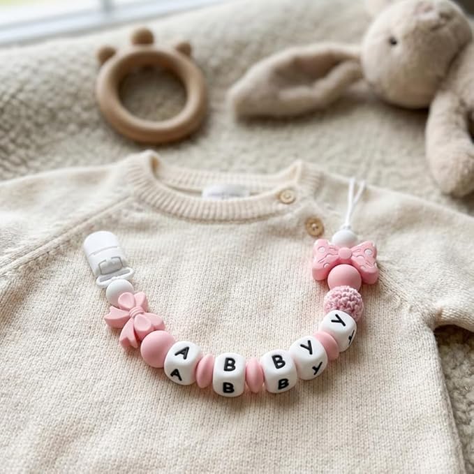 Personalized Name Pacifier Clips Nipples Holder Chain,Custom Baby Name Accessories Newborn Boy Girl Pacifier Clip (Purple)
