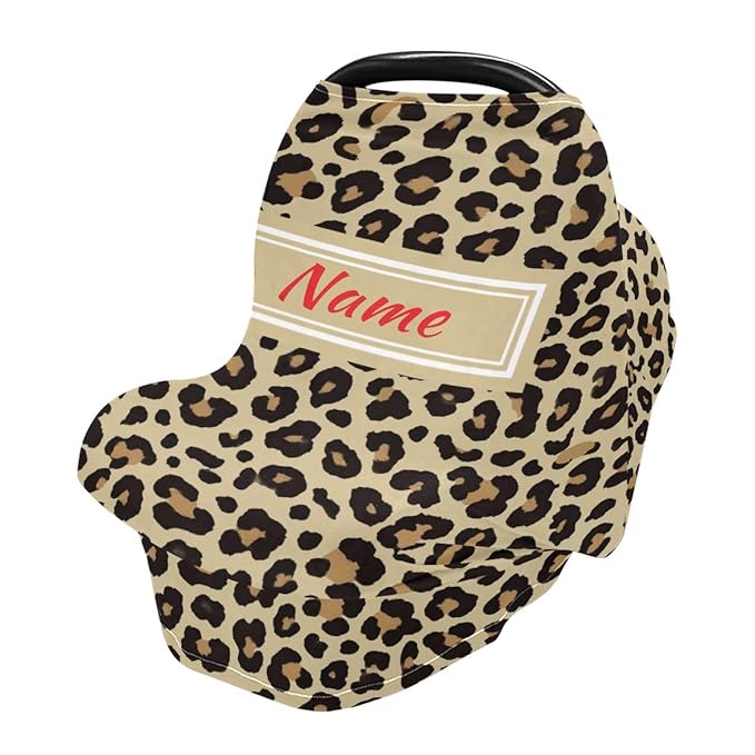 Custom Cheetah Leopard Baby Car Seat Cover Personalized Your Name Nursing Covers Breastfeeding Scarf Infant Carseat Canopy for Mom Baby Gift