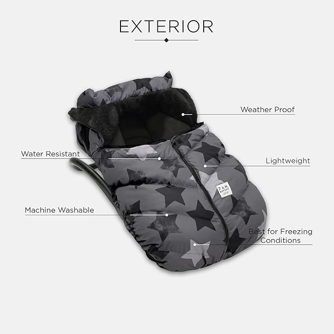 7AM Enfant Car Seat Covers - Cocoon Baby Cover for Boys & Girls, Rain & Snow Repellent, Breathable Windproof, Center Zipper, Universal Fit for Infant Car Seat (0-12M) (Stella)