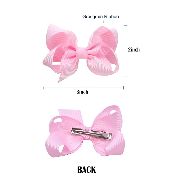 6 PCS Hair Accessories: 3" Grosgrain Ribbon Alligator Clips for Toddler Girls & Kids (Pink)