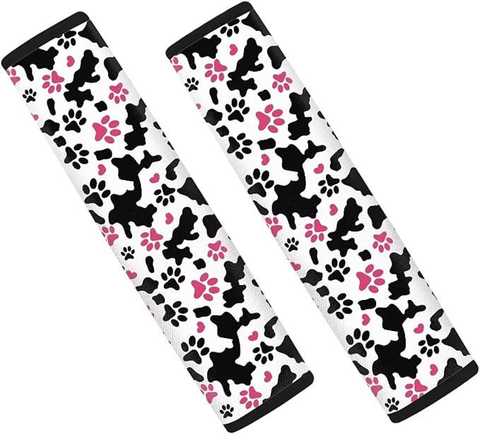 AFPANQZ Automotive Seat Belt Pads for Adults Kids Paw Print Car Accessories Safety Seatbelt Cushion Pillow Universal Fit Backpack Straps Pads White