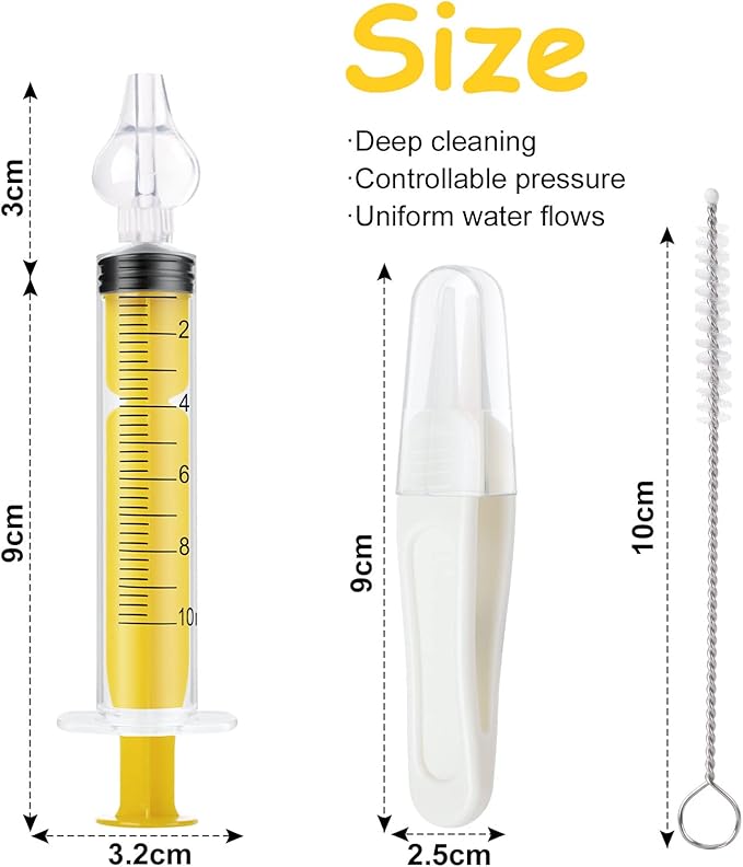 Aolso Baby Nasal Irrigator, 4PCS Nasal Syringe for Baby, Syringe Nasal Irrigator with Tweezers & Cleaning Brush, Baby Nasal Aspirator with Silicone Nasal Suction Tips Portable Baby Nasal Syringe