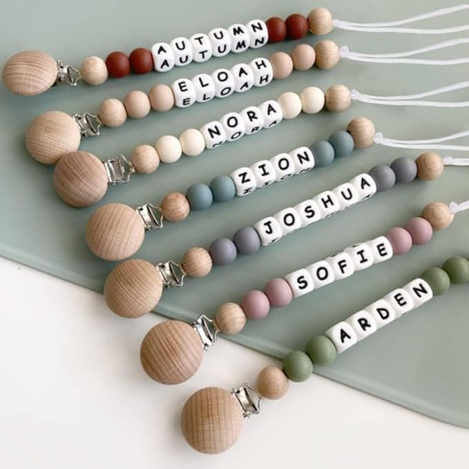 Personalized Pacifier Clip with Name Baby Binky Clip Silicone Pacifier Holder for Boys and Girl (A)