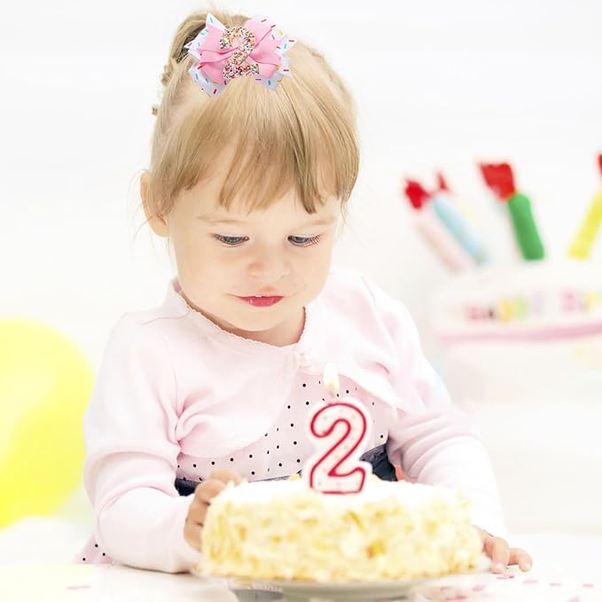 Birthday Hair Clips for Baby Girls - 2Pc Pink Sprinkle Bow Hair Clips for 2nd Birthday Glitter Ice Cream Baby Bow Party Decorations for Girls Toddlers Hair Accessories (Pink-2 Years)
