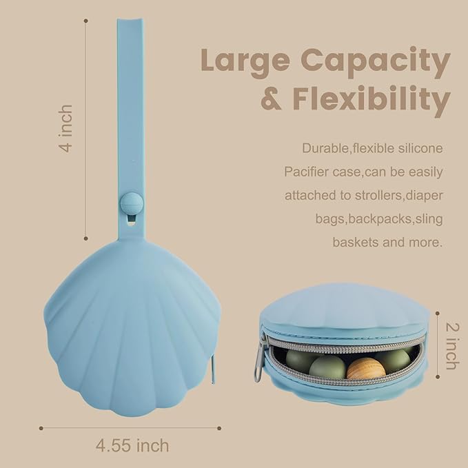 Silicone Pacifier Holder Case, Portable Leakproof Design Baby Pacifier Storage Case, BPA-Free, Easy Clean, 2 Pack (Sand+Light Grey)