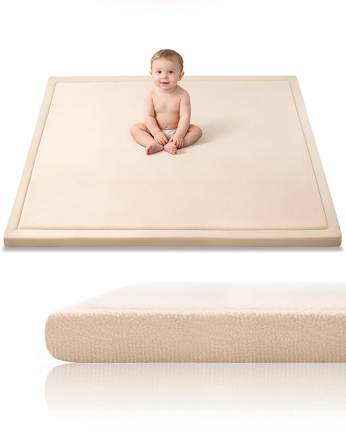 Baby Play Mat for Floor, 1.2" Thick Memory Foam 50"×50" Playpen Mat for Kids, Infants, Toddlers - Soft, Durable Baby Crawling Mat for Tummy Time, Sitting with Non-Slip Bottom (Beige)