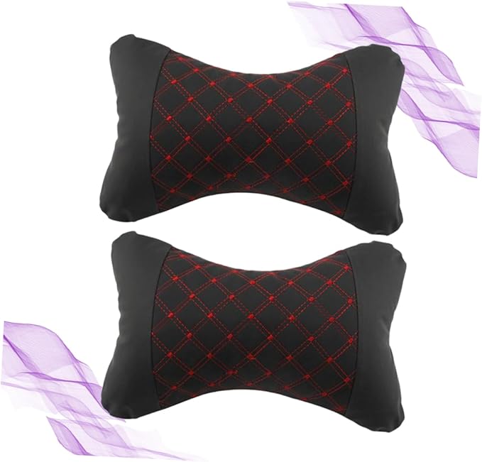 HEALLILY Car Headrest Pillow: Comfortable Neck Support Cushion for Car - Microfiber Leather Universal Fit for All Vehicles - 10 23 X 7 08 X 3 14 Inch Red Design