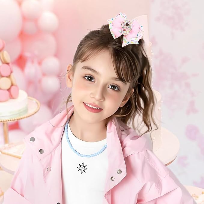 Birthday Hair Bow for Baby Girls - 2Pcs Pink Sprinkle Hair Clips for 9th Birthday Glitter Ice Cream Baby Bow Party Decorations for Girls Toddlers Hair Accessories (Pink-9 Years-Clips)