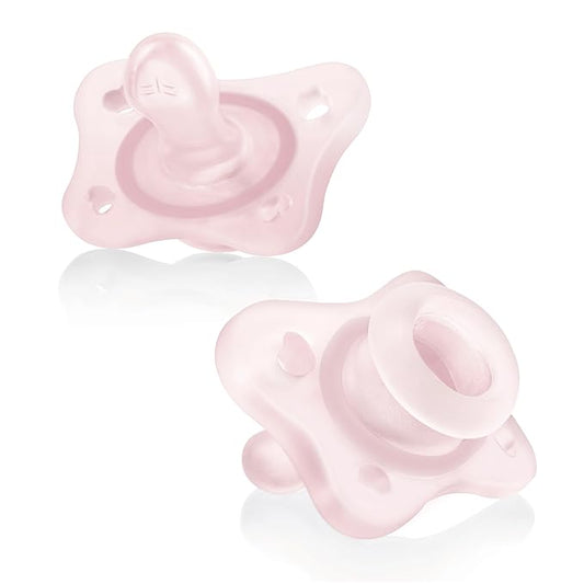 Chicco PhysioForma Mini Orthodontic Pacifier, 0-2m | 100% Silicone | Supports Breathing & Oral Development | One-Piece Design | Extra Small & Light | Includes Sterilizing Case | BPA Free | Pink, 2pk