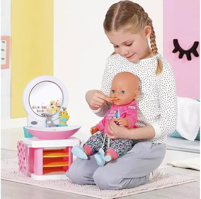 BABY born washbasin - Interactive doll sink with light and sound function - High-quality doll accessories - Includes toothbrush, toothbrush cup, soap dispenser and towel
