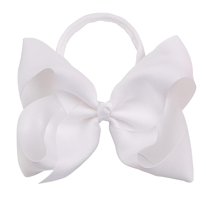 2Pcs 6 Inches Ribbon Baby Girls Headbands Infant Elastic Hairbands Large Cheer Bow Hair Band Accessories for Child Toddlers Girls (White)