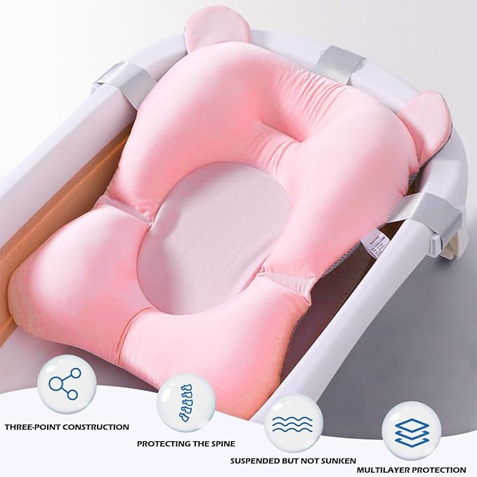 Baby Bath Support Cushion, Floating Soft Bathtub Seat, Adjustable Nonslip Newborn Toddler Bath Cushion for Baby 0-12 Months