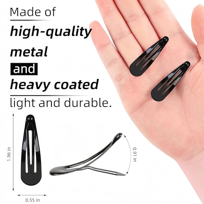 55 PCS Black Snap Hair Clips Barrettes Water Drop Non Slip Heavy Coated Metal Hair Accessories for Kids Teens Girls Women (2 Inch)