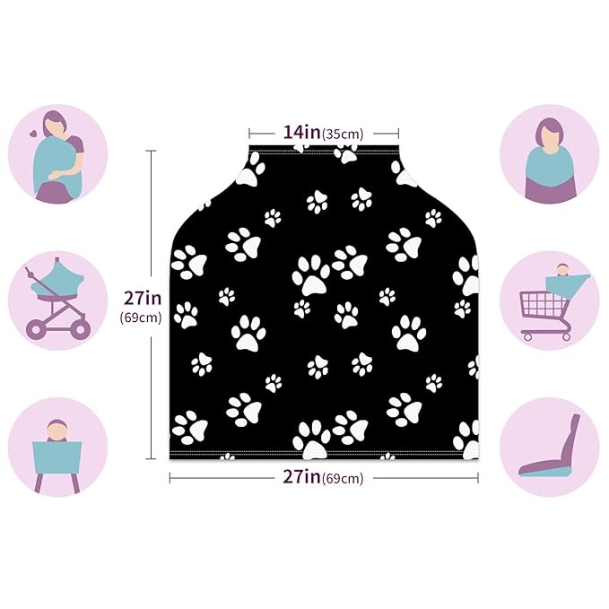 Baby Car Seat Stroller Covers Dog Paw Print Black Nursing Cover Breastfeeding Scarf Soft Breathable Stretchy Coverage Carseat Canopy Cover for Boys and Girls Soft Breathable Multi Use