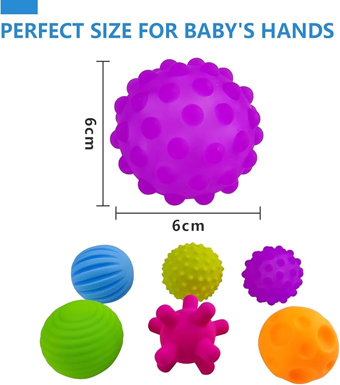Sensory Balls for Babies 6-12 Months, 6 Pack Soft Textured Montessori Baby Sensory Toys, Squeeze & Grasp Toddler Balls for 1-3, Bright Color Multi Ball Set, Christmas Stocking Stuffers