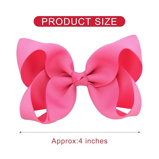 DEEKA 16 PCS 4" Hand-made Hair Bow Grosgrain Ribbon Solid Color Hair Bow Alligator Clips Hair Accessories for Little Teen Toddler Girls -Hot Pink