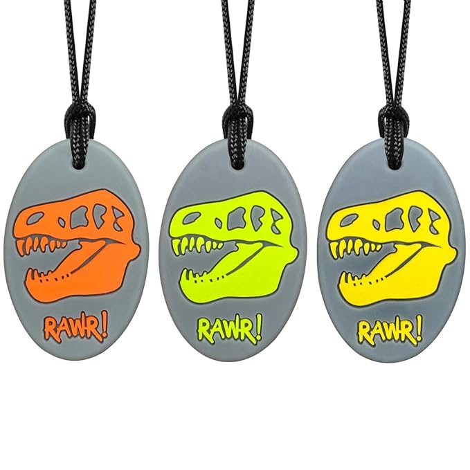 Xtra Tough (XT) Dino Sensory Chew Necklace for Kids, Boys or Girls - Chewing Necklace Teething Necklace Teether Necklace Chew Toys - Teething Toys Designed for Autism Aggressive Chewers