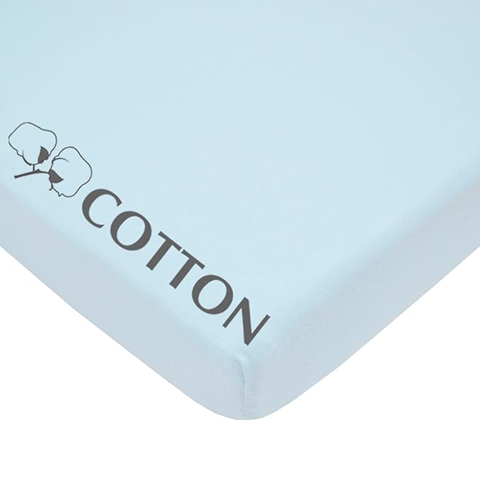 American Baby Company 100% Natural Cotton Fitted Pack and Play Sheet 39" x 27" - Soft & Breathable Pack N Play Sheet for Playpen, Playard & Mini Crib Mattress, Blue, for Boys & Girls