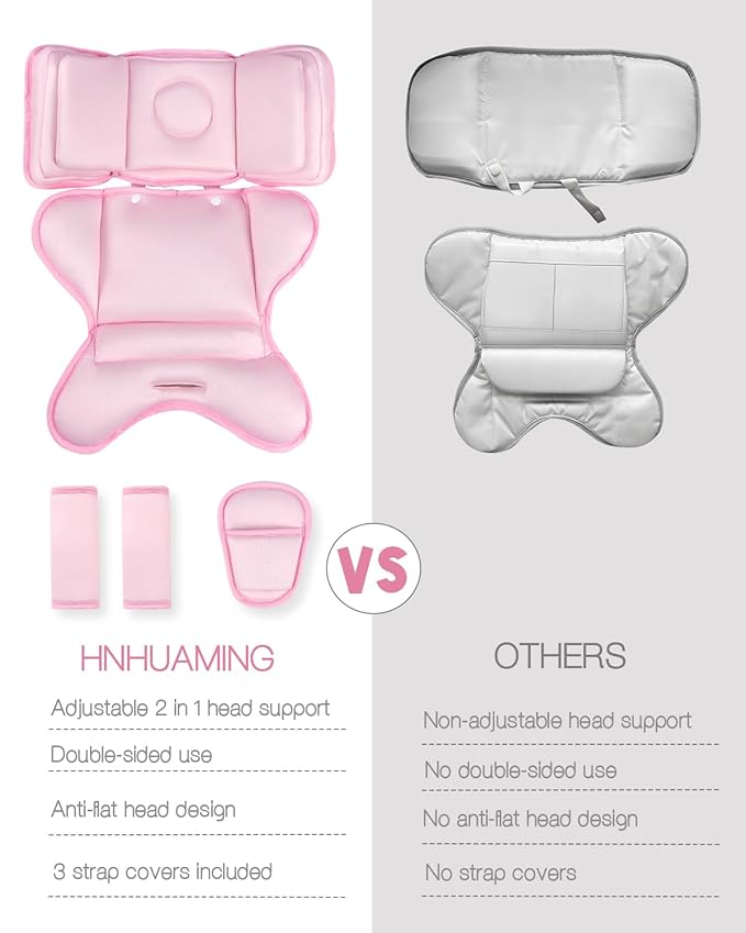 Infant Car Seat Insert with 2 Headrest for Doona|Graco, Thickened Baby Car Seat Head Support for Newborn, Reveable Baby Car Seat Cushion for Side Impact Protection, Pink