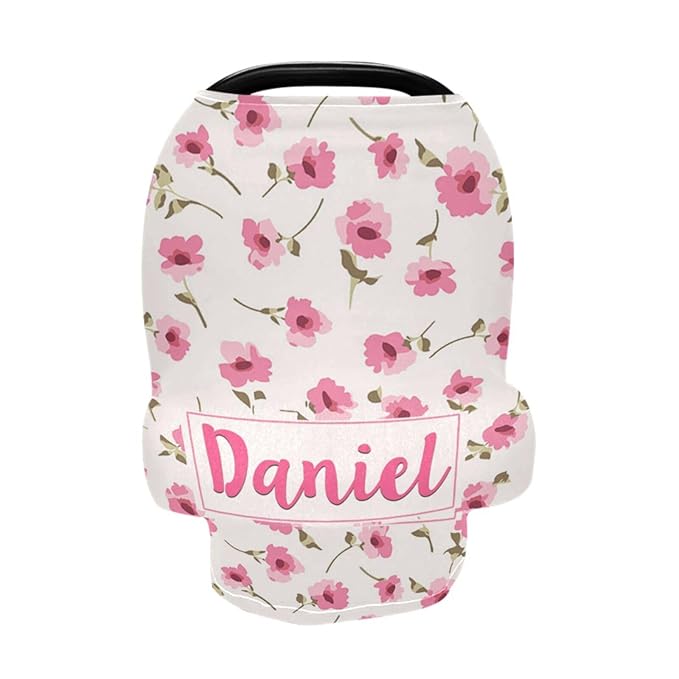 Personalized Baby Car Seat Cover for Babies, Custom Name Baby Car Seats Canopy for Girls, Nursing Breastfeeding Stroller Covers for Infant Newborn, Shower Gift for Baby (Flower Pink)