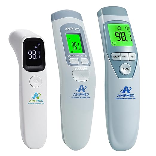 Amplim Bundle - Amplim Non-Contact Infrared Digital Forehead Thermometer for Baby Hospital Medical Grade No Touch (Pack of 3)