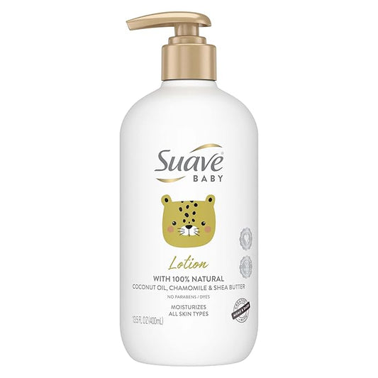 Suave Baby Baby Lotion for All Skin Types, with 100% Natural Coconut Oil, Chamomile & Shea Butter with No Parabens, Dyes 13.5 OZ