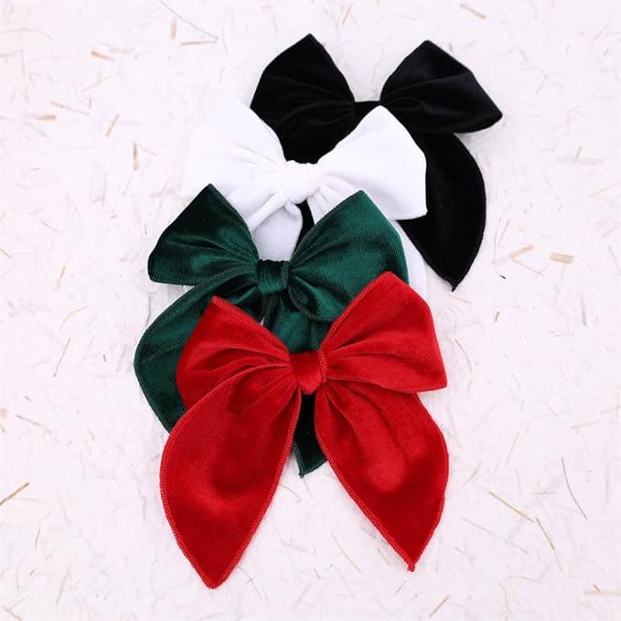 Pack of 4 Large Velvet Fable Bow Hair Clips for Kids Toddler Girl Mom Velvet Hair Bow Alligator Clips Baby Girls Women Hair Accessories (Christmas)