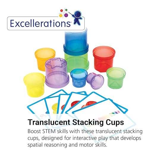 Early STEM Toddler Stacking and Nesting Toy Translucent Cups, Colorful Stacking and Building Toy for Toddlers (Item # RNBWCUPS)