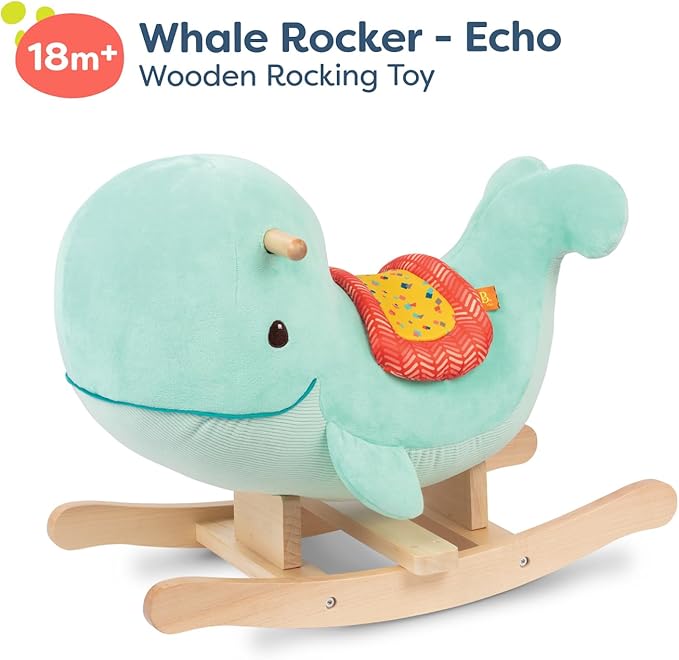 B. toys – Whale Rocker – Echo – Wooden Ride – On Rocking Toy for Toddlers – Classic & Durable Design – Active Play & Balance – 18+ Months – Adorable Whale Theme