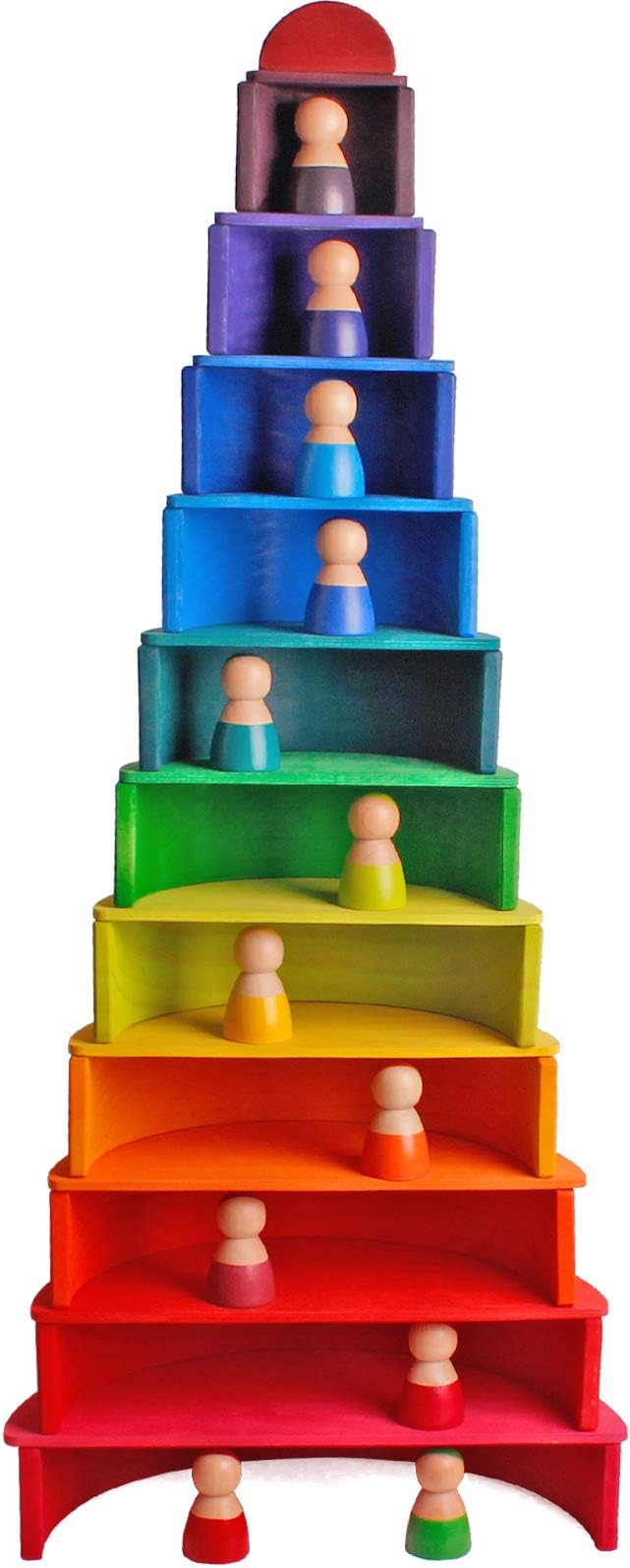 Dinhon Wooden Rainbow Stacking Toys, 12 Pcs Wood Building Blocks Set Wooden Building Blocks Nesting Puzzles, Early Matching Educational Learning Montessori Toys for Kids 3 4 5 6 Years and Up