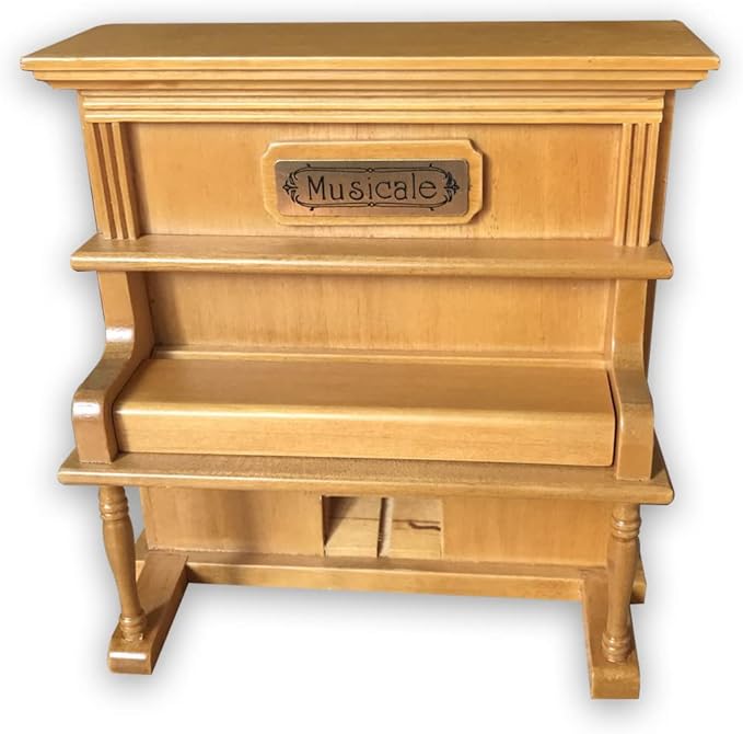 BinkeGG Play (Here Comes The Bride (Lohengrin Brautchor)) Brown Wooden Upright Piano Wind up Music Box with Sankyo Musical Movement (65 Tunes Option)
